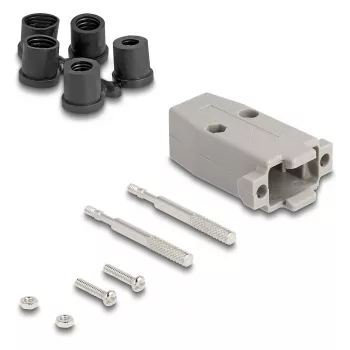 Kabelio apvalkalas DELOCK D-Sub plastikinis korpusas 9 kontaktų kištukui/lizdui su guminiais tarpikliais, pilkas, 31,2×47,9×16,6 mm