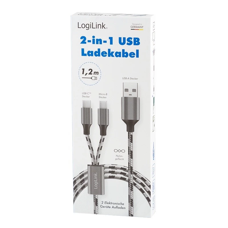 LogiLink CU0202 USB kabelis USB 2.0 1,2 m USB A USB C/Micro-USB A pilka