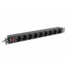 LANBERG PDU-09F-0300-BK maitinimo skirstytuvas — 9x Type F lizdai, 3 m kabelis, aliuminis korpusas, 10 A