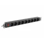 LANBERG PDU-09F-0300-BK maitinimo skirstytuvas — 9x Type F lizdai, 3 m kabelis, aliuminis korpusas, 10 A