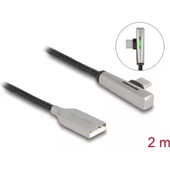 DeLOCK USB 2.0 laidas Type-A vyriška jungtis į Type-C vyriška jungtis kampuota 60W 2m