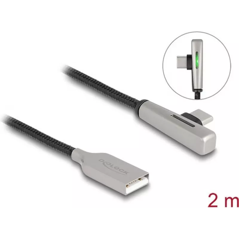 DeLOCK USB 2.0 laidas Type-A vyriška jungtis į Type-C vyriška jungtis kampuota 60W 2m
