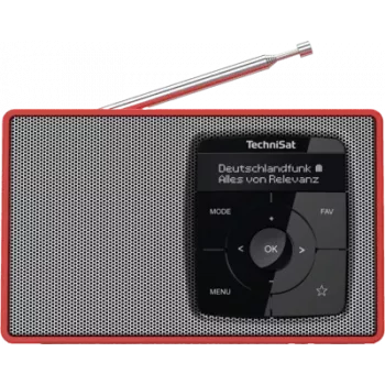 Skaitmeninis radijas DAB+ TECHNISAT Digitradio 2 raudona/sidabrinė — nešiojamas DAB+/FM imtuvas, įmontuotas garsiakalbis