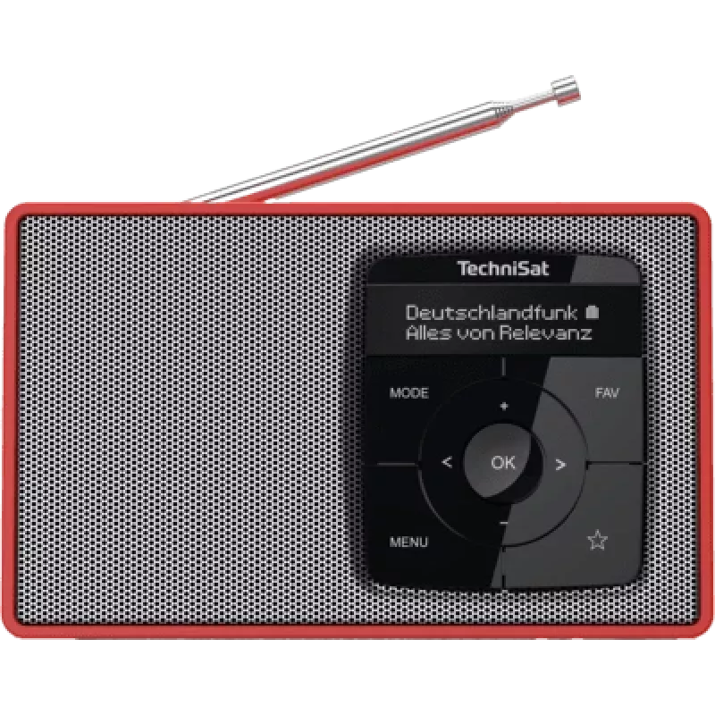 Skaitmeninis radijas DAB+ TECHNISAT Digitradio 2 raudona/sidabrinė — nešiojamas DAB+/FM imtuvas, įmontuotas garsiakalbis