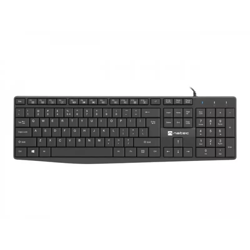 Laidinė pilno dydžio klaviatūra NATEC NAUTILUS NKL-1950 — USB, QWERTY US International, 105 klavišai, juoda