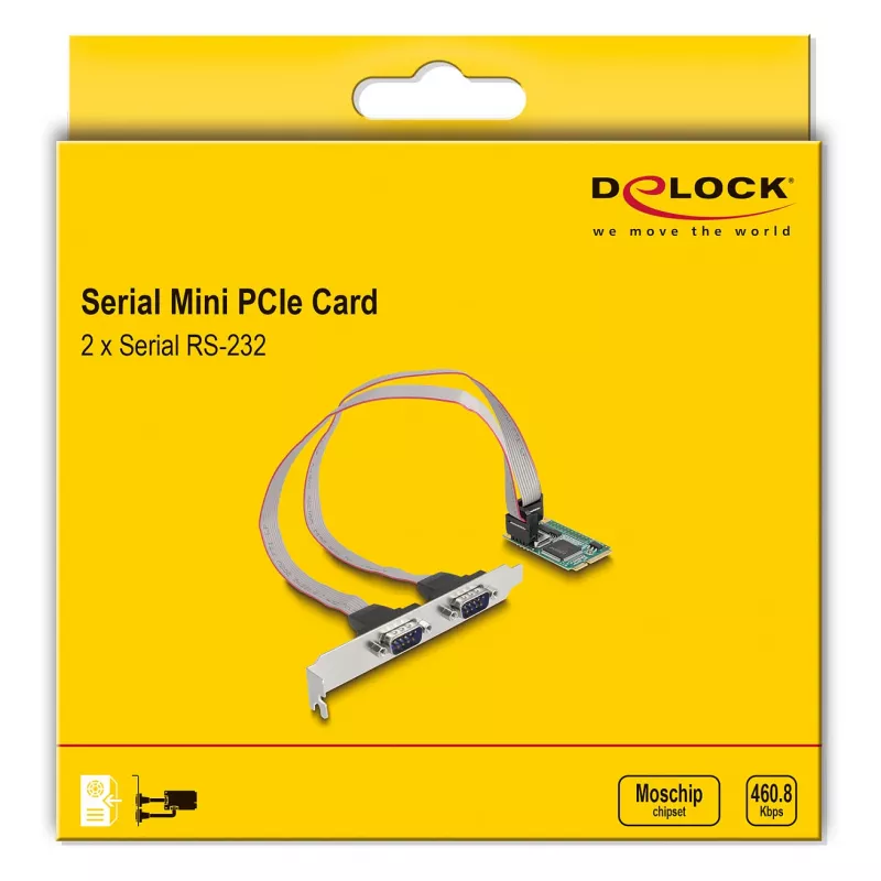 DeLOCK Mini PCIe kortelė pilno dydžio prie 2 x nuoseklioji RS-232 D-Sub 9 kontaktų