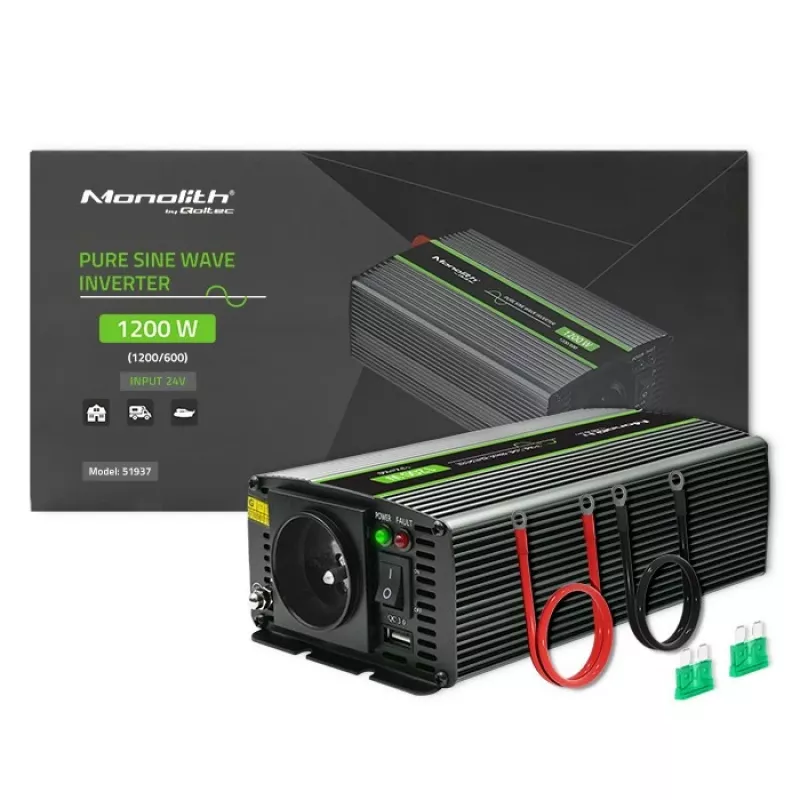 Automobilinis keitiklis Qoltec Monolith 1200 W juodas 24 V