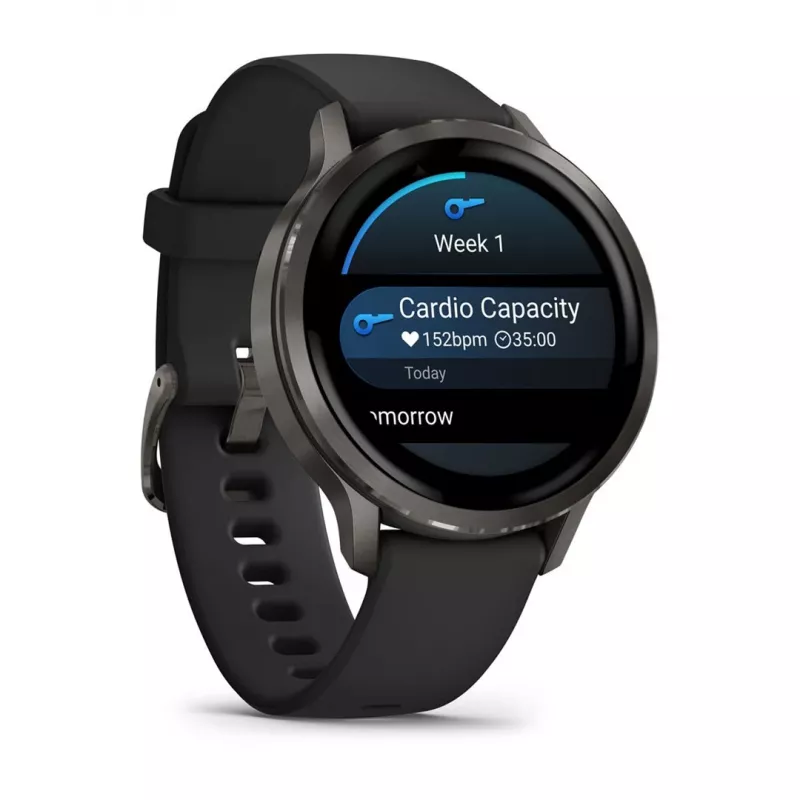 Garmin Venu 4 3,05 cm (1,2 colio) AMOLED 41 mm Skaitmeninis 390 x 390 pikselių Liečiamas ekranas Juodas Wi-Fi GPS (palydovas)