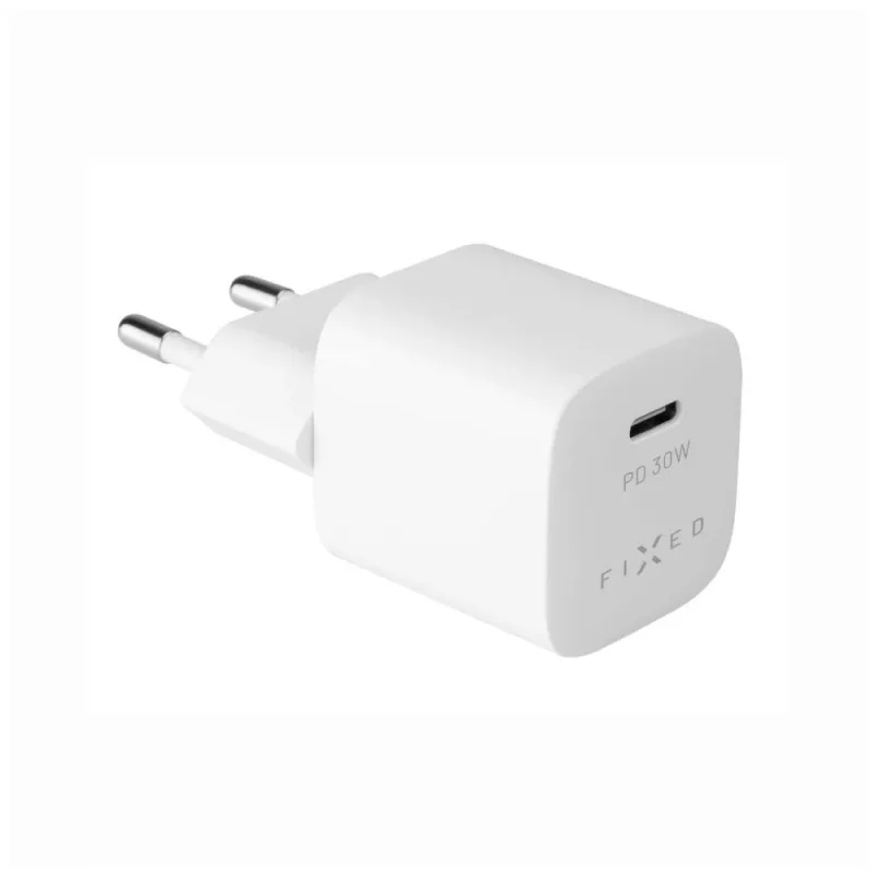 Nešiojamasis USB-C kelioninis įkroviklis FIXED FIXC30M-C-WH 30W kompaktiškas dizainas