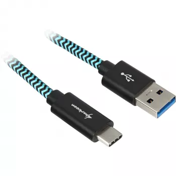 USB 3.2 Gen 2 laidas, USB-A kištukas > USB-C kištukas (juoda/šviesiai mėlyna, 1 metras, aptrauktas)