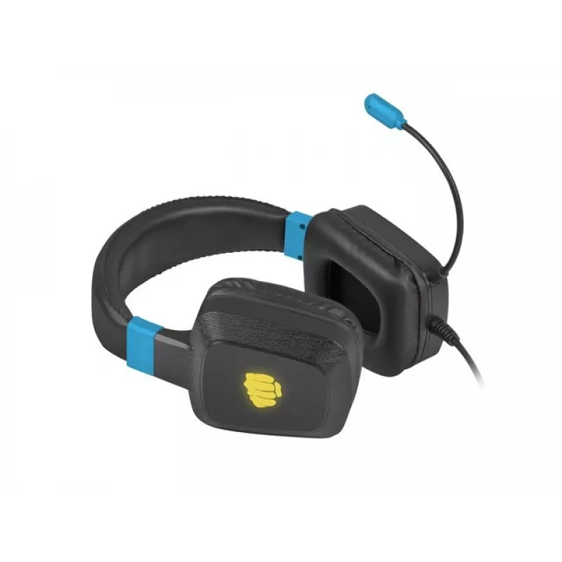 Laidinės žaidimų ausinės Fury NFU-1584 su lankstiniu mikrofonu, ausį apgaubiančios, 98 dB, 15–25000 Hz, 2 m laidas, USB ir 3,5 mm, mėlynos