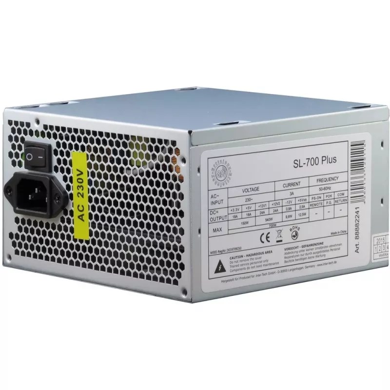 Inter-Tech SL-700 Plus - Maitinimo blokas (vidinis) - ATX12V 2,4 - AC 230 V - 700 W - aktyvus PFC (88882141)