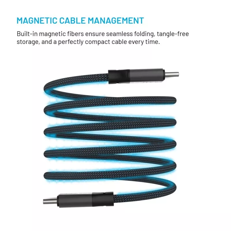 Magnetinis pinamas USB-C–USB-C laidas FIXED FIXDBM-CC2-GR, USB 2.0, pinamas apvalkalas, fiksuotas ilgis, pilkas