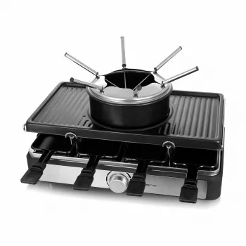 Raclette grilis Emerio RG-124930 8 asmenims, 1400 W, juodos ir nerūdijančio plieno spalvos, sukamasis valdymas