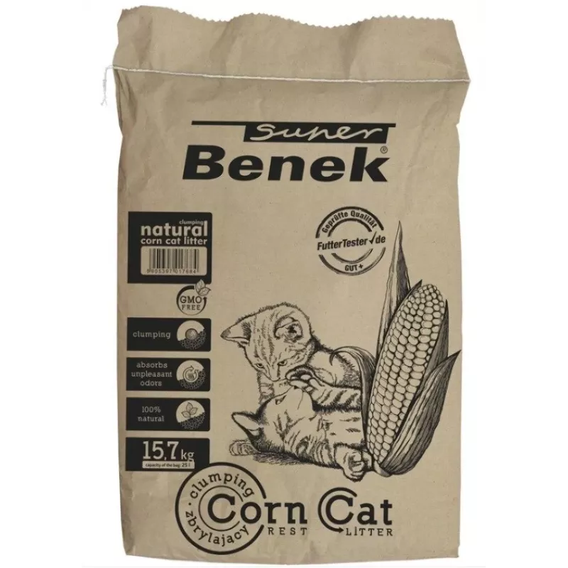 Kačių kraikas Super Benek CERTECH Super Benek CORN sulimpantis 25 L, kukurūzų granulės, greitai sugeriantis