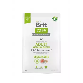 Brit Care Dog Sustainable Adult Medium Breed sausas šunų maistas su višta ir vabzdžiais, 3 kg