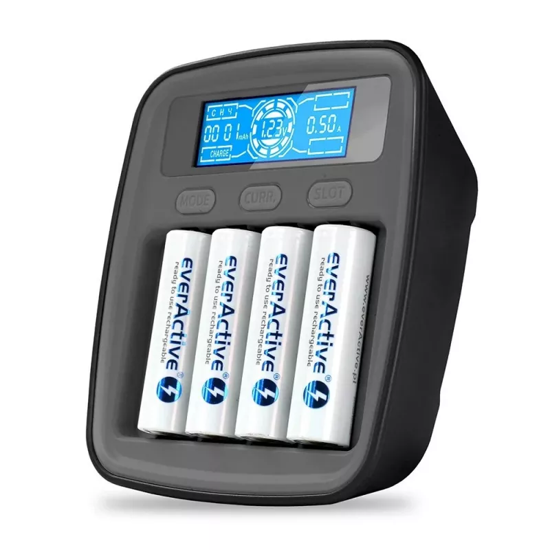 Baterijų įkroviklis everActive NC1000MV2 — Ni-MH 4 vietų USB-C įkroviklis, 4 elementai, 5V, juodas, 110×99×38 mm