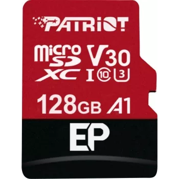 MicroSDXC atminties kortelė PATRIOT 128 GB Class 10 U3 V30, skaitymo greitis 100 MB/s, rašymo greitis 80 MB/s, microSDXC