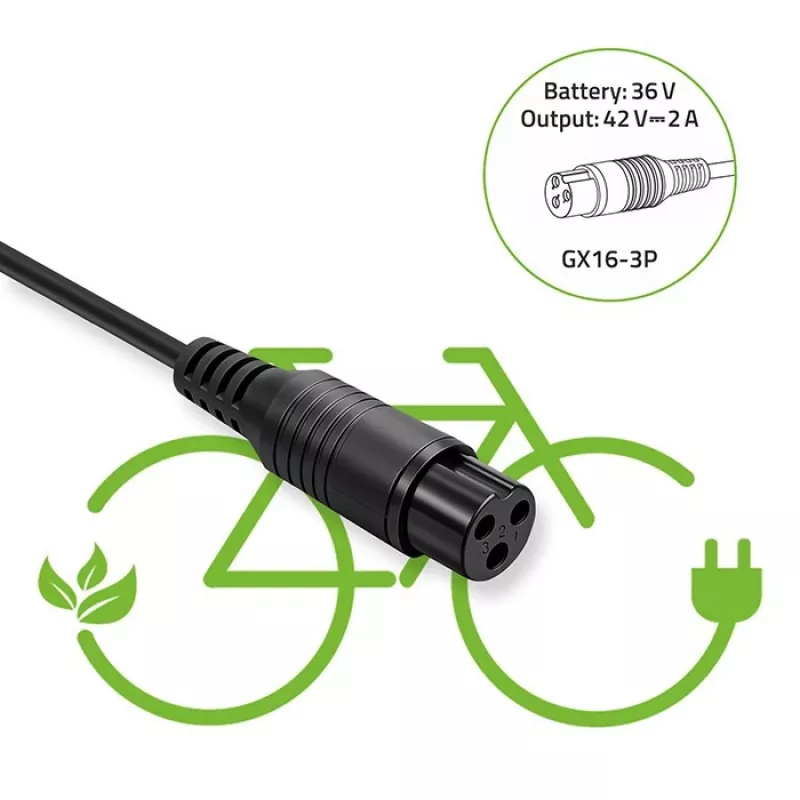 Akumuliatoriaus įkroviklis QOLTEC Charger for ebike 36V 42V 2A 3P GX16