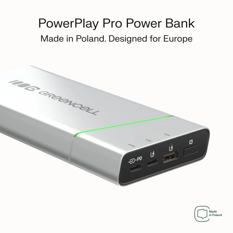 Nešiojama baterija Green Cell BPLGC20P 20800 mAh ličio jonų, USB-C PD 65W, 2x USB-C + 1x USB-A, aliuminio korpusas