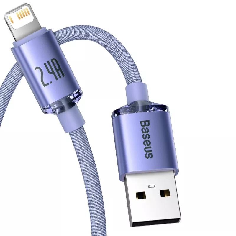Baseus Crystal Shine laidas USB į Lightning, 2,4 A, 2 m (violetinis)