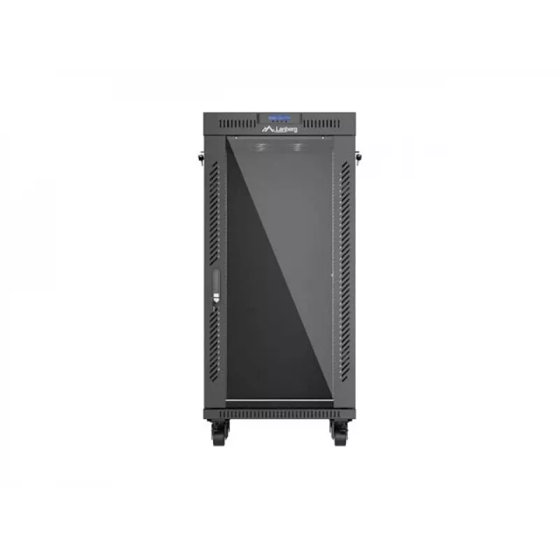 Laisvai stovinti stelažinė spinta LANBERG FF01-6624-12BL 24U 19 colių 600×600 mm, IP20, 1200 kg, juoda