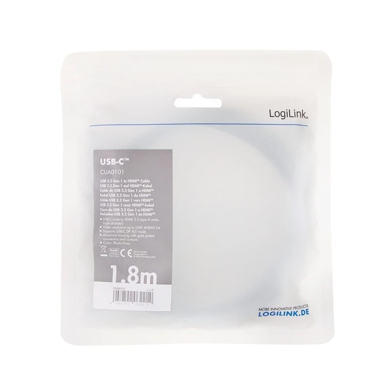 LogiLink CUA0101 USB 3.2 Gen1 Type-C į HDMI-A laidas 1,8 m juoda pilka