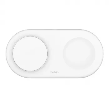 Belkin WIZ021VFWH – 2-in-1 belaidis įkrovimo kilimėlis su Qi2 technologija 15 W, baltas