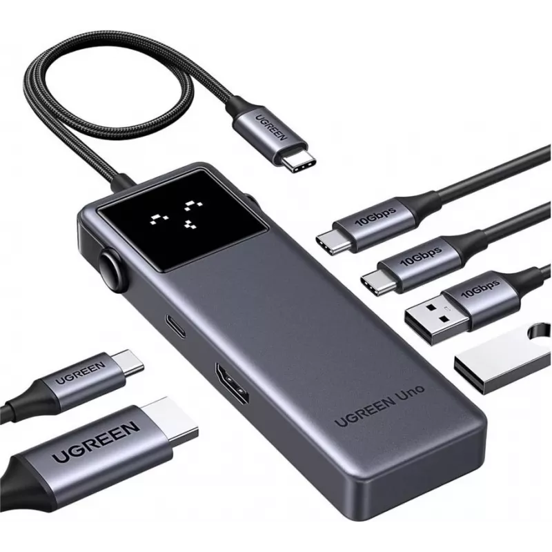 Ugreen Uno - Šakotuvas - 6-in-1 USB C - 1 x HDMI + 2 x USB-C 3.2 Gen 2 + 2 x USB-A 3.2 Gen 2 + 1 x USB-C (maitinimas) (35998)