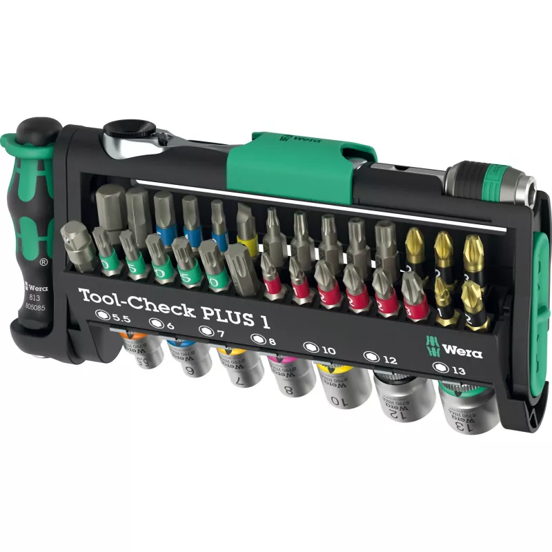 Wera Tool-Check Plus 1 mini reketinis, lizdų ir antgalių rinkinys, 39 vnt. (05049055001)