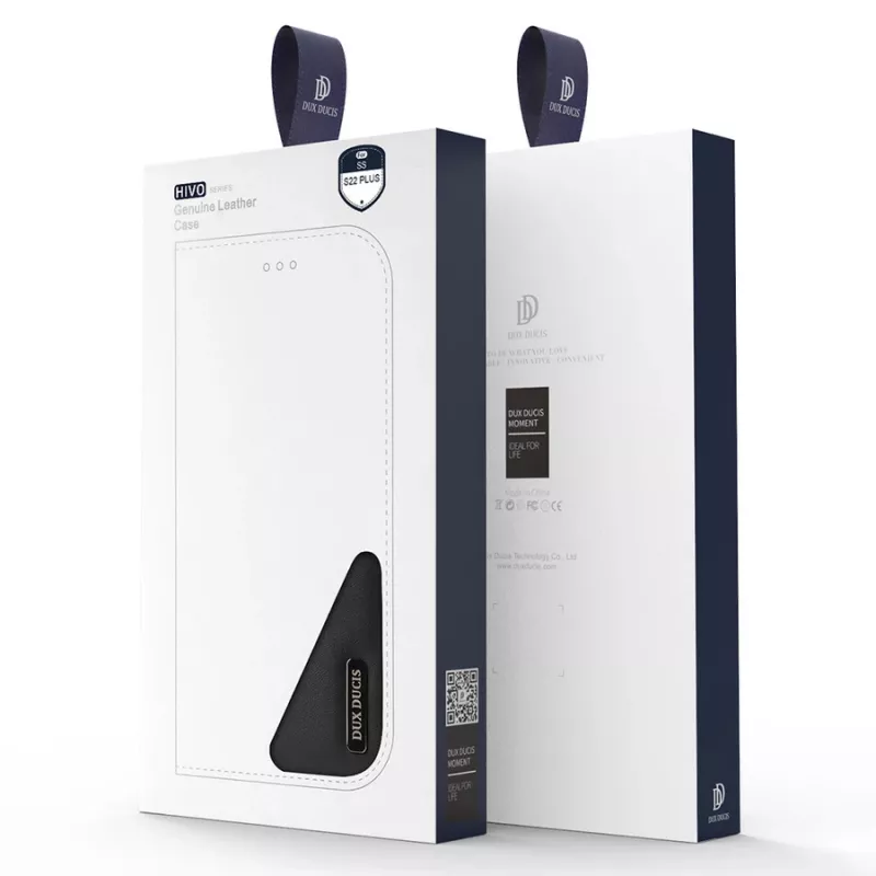 Dux Ducis Dux Ducis Hivo odinis dėklas su atvartu natūralios odos piniginė kortelėms ir dokumentams Samsung Galaxy S22+ (S22 Plus) juoda