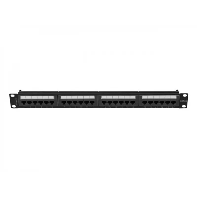 Patch panel 1U LANBERG PPUA-1024-B, 24 ports, Cat6a, U/UTP, 1U rack, depth 102 mm, metal, Juoda
