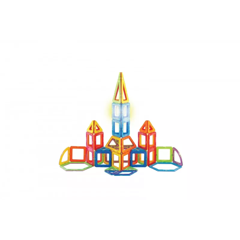 Magnetinis konstravimo rinkinys MAGFORMERS Dynamic Flash 54 vnt. — magnetinės statybinės plytelės su kvadratais ir trikampiais