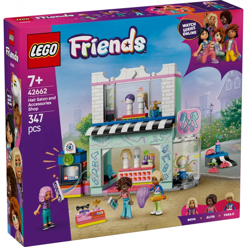 LEGO Friends žaidimų rinkinys Salon Hairdresser and Decoration Shop 42662 — mini lėlės, salono scena, aksesuarai