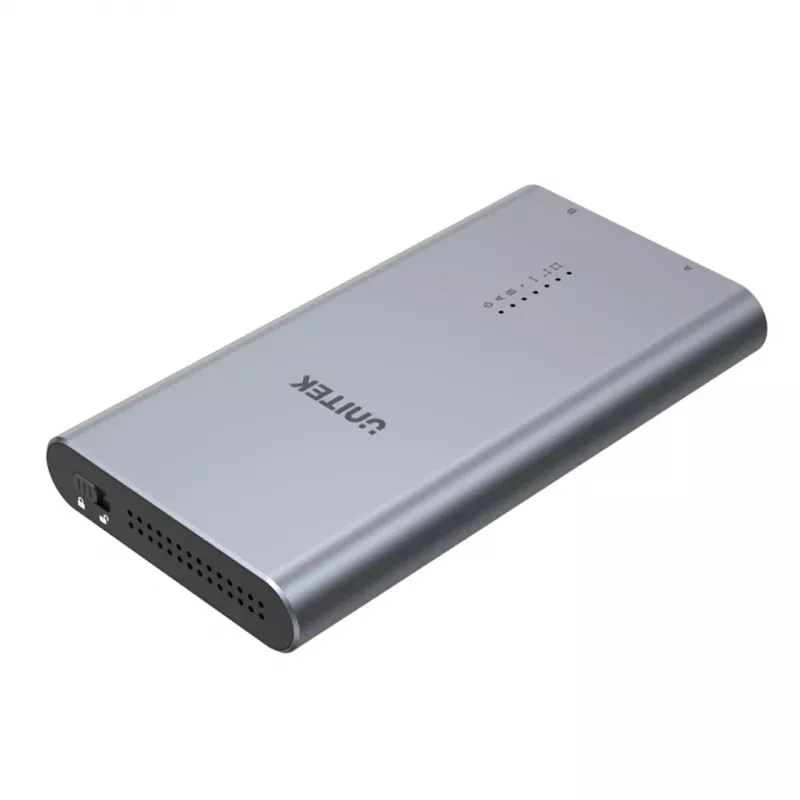 SSD dėklas Unitek S1206A 2× M.2 NVMe PCIe Gen3 x4 diskams, USB 3.2 Gen 2 (10 Gbit/s), aliuminis, USB-C, komplekte maitinimo adapteris
