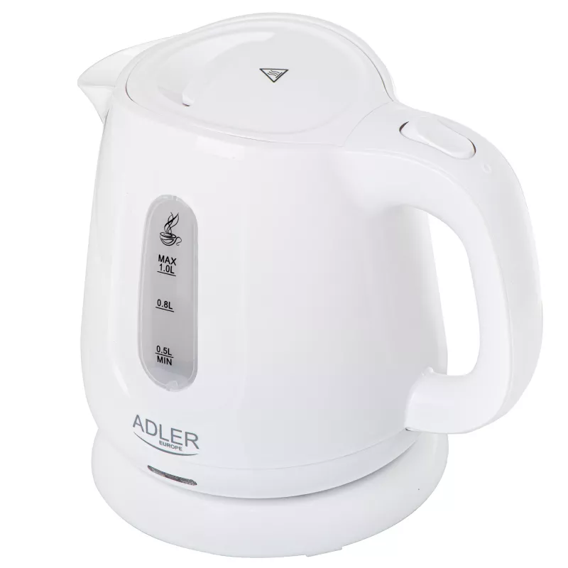Elektrinis virdulys Adler AD 1373 — 1 L talpa, 850 W, baltas, 360° pagrindas, polipropilenas