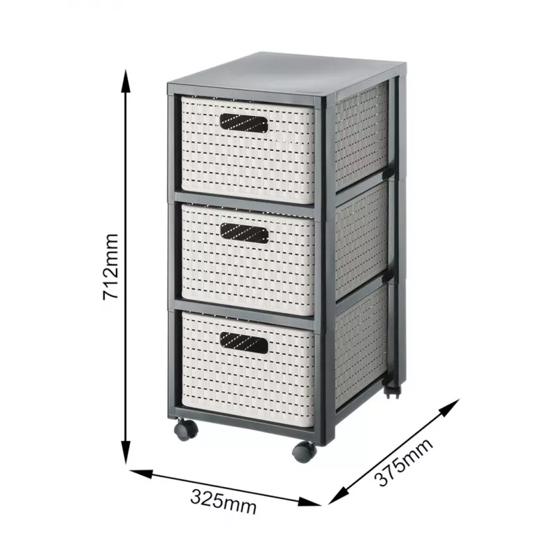 Laikymo įrenginys Rotho Country 3 stalčiai kapučino/antracito spalvos, technopolimeras, 712×325×375 mm