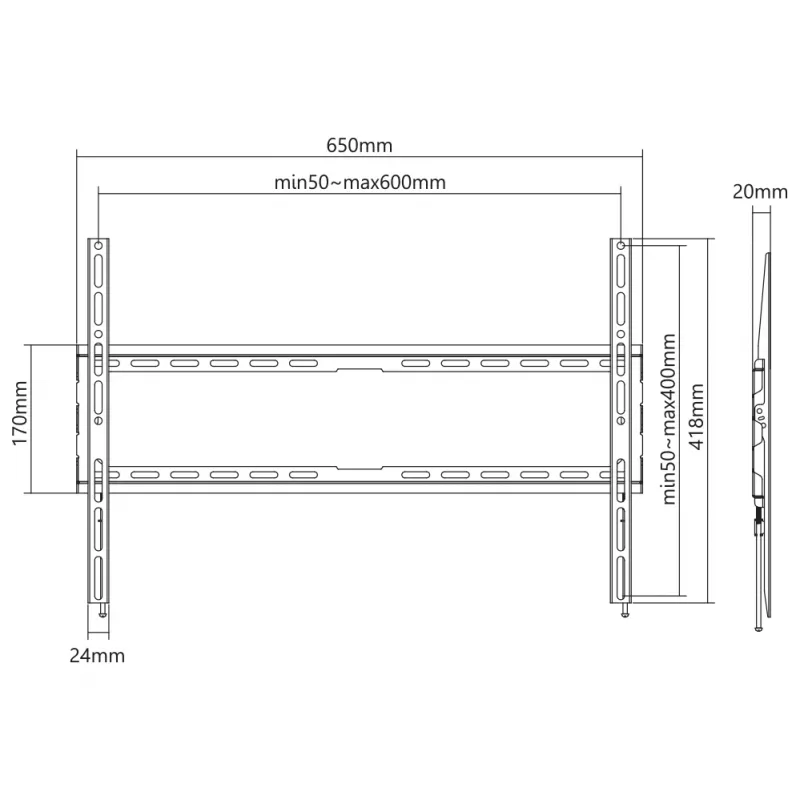 SBOX PLB-2264F-2 sieninio tvirtinimo laikiklis 37–80 cm, keliamoji galia 45 kg, VESA 600x400