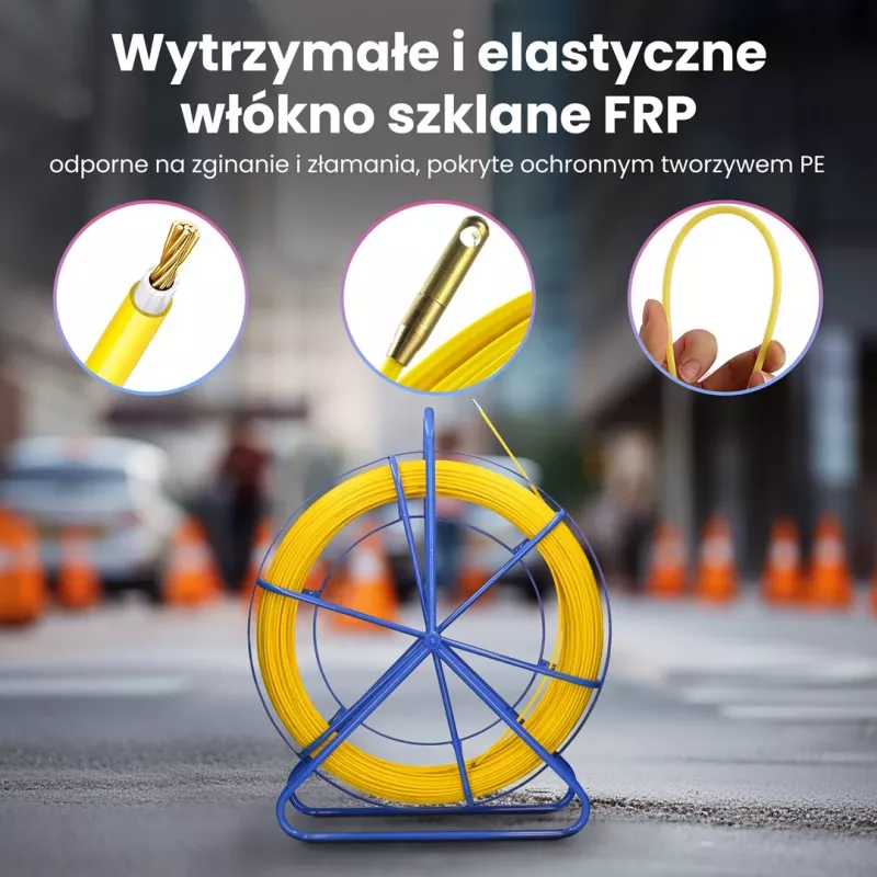 Extralink Rodder 3.8mm 75m | Kabelio traukimo strypas | Stiklo pluošto FRP, skersmuo 3.8 mm, ilgis 75 m, geltonas