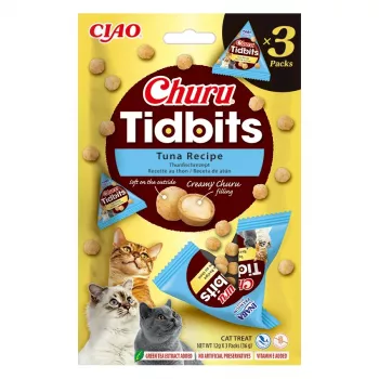 Šlapias kačių skanėstas INABA Cat Churu Tidbits Tuno receptas — 3 x 12 g paketėliai
