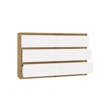 Komoda 6 stalčių 120 cm Top E Shop Malwa — amatininko ąžuolas / balta, medžio drožlių plokštė