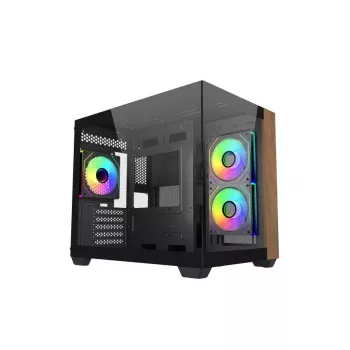 PC korpusas Cooler Master Elite 481 Wood — dviejų kamerų mATX su natūralaus medžio dizainu ir dviem grūdinto stiklo šonais