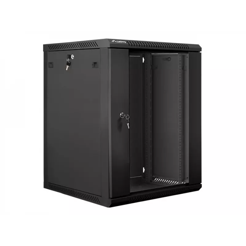 Lanberg prie sienos montuojama instaliacinė stovo spinta 19'' 15U 600x600mm juoda (stiklinės durys)