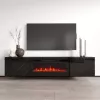 TV spintelė cama meble LUXE 301126 su įmontuotu elektriniu židiniu, 182,6×34,5×37,5 cm, juoda blizgi