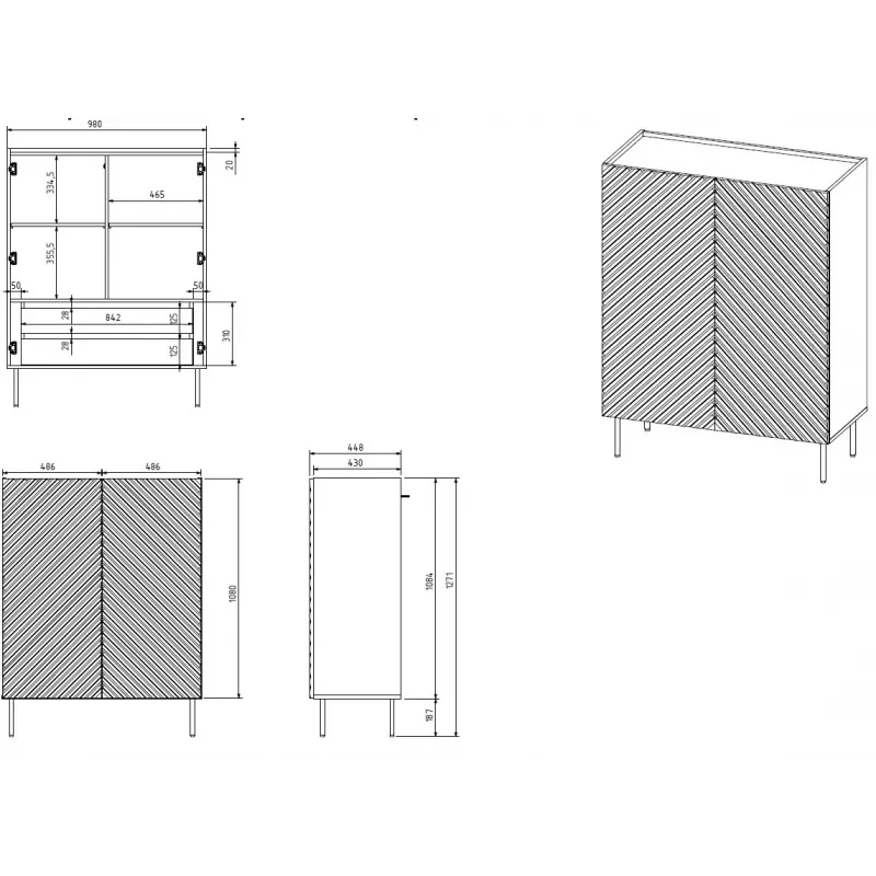 Lentynų sistema cama meble ONDA 2D2SZ knygų spinta 98×45×127 cm juoda