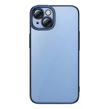 Apsauginis dėklas ir grūdinto stiklo rinkinys Baseus, skirtas iPhone 14 Plus — blizgantis permatomas mėlynas