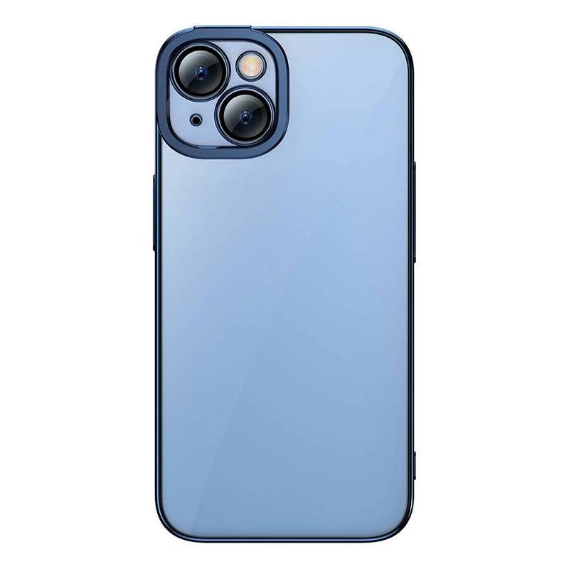 Apsauginis dėklas ir grūdinto stiklo rinkinys Baseus, skirtas iPhone 14 Plus — blizgantis permatomas mėlynas