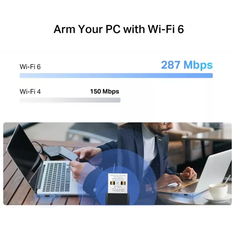 USB Wi‑Fi adapteris MERCUSYS MA14N — USB Type‑A, 2,4 GHz vienos juostos, iki 287 Mb/s, juodas