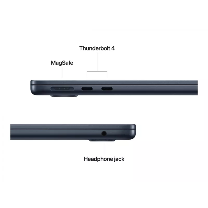 Apple MacBook Air 13 (2025), 24 GB, 512 GB, M4 (10 branduolių CPU / 10 branduolių GPU), Midnight, 35 W dviejų USB-C prievadų maitinimo adapteris, vokiška klaviatūra, MC6C4D/A