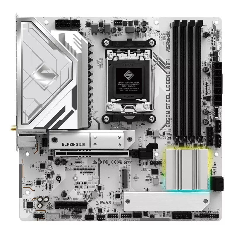 Motininė plokštė ASRock B850M Steel Legend WiFi — AMD B850, Socket AM5, microATX, DDR5, 4 DIMM, Wi‑Fi 7, 2.5Gb LAN